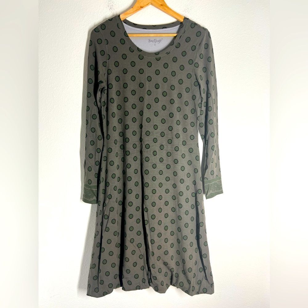 Backstagh Polka Dots Gray Green Dress Size M Lined